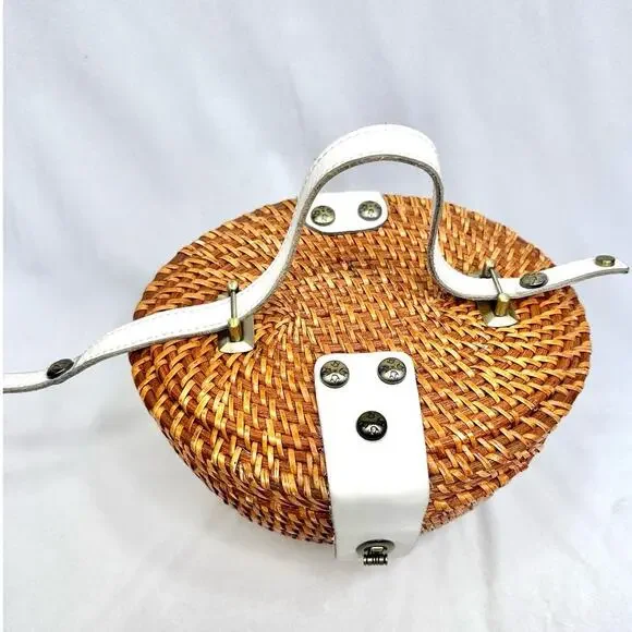 Patricia Nash Caselle Basket Bag Vintage Inspired White Leather Rattan Handbag - Picture 5 of 12